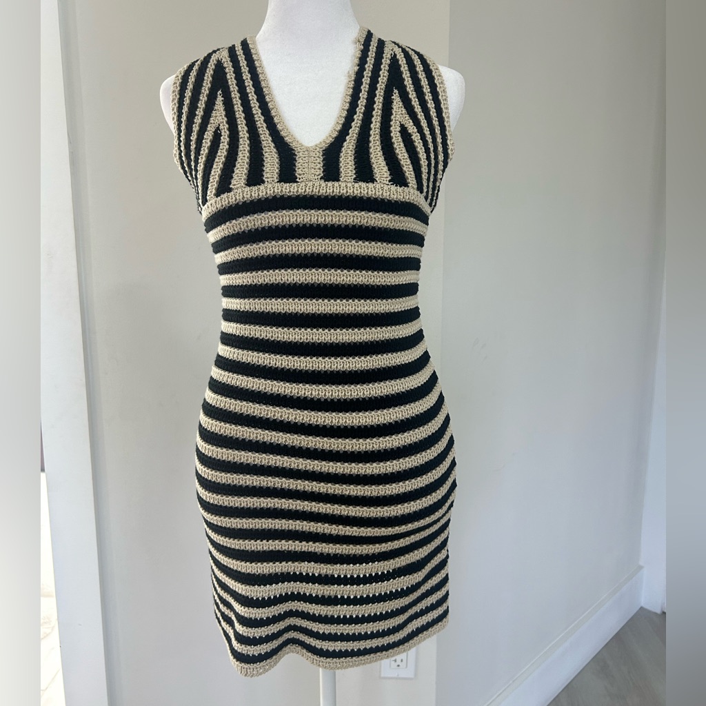 Lucy Paris Black And Cream Striped Backless Knit Dress